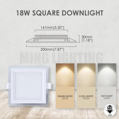 [SIRIM] LED Glass Downlight 12W 18W Down Light Siling Ceiling Round Square Room Lights Home Lighting Lampu Rumah White