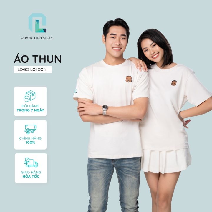 Áo T- shirt thêu logo Lôi Con màu kem 100 cotton 250gsm Quang