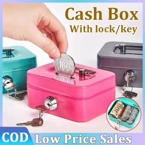 Metal Coin Bank with Key Lock Money Box Money Organizer Small Storage Box for Adults and Kids