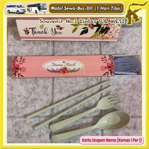( isi 50 pcs ) Souvenir SENDOK GARPU SUMPIT JERAMI IMPOR Kemas BOX SLIDE Kartu Ucapan Makassar