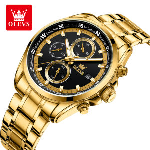 OLEVS Watch For Men Quartz Waterproof Multifunction Chronograph Gentleman Stainless Steel Business Gold Relo