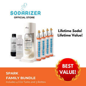 Sodarizer Spark Family Bundle Soda Maker Machine Sparkling Water Maker with CO2 Tanks and Bottle Portable like Sodastream