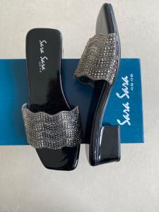 Sara Sara Marsel Sandal Selop Kondangan Wanita Elegan Aksen Cristal Square Toe Hak Tertinggi 45cm