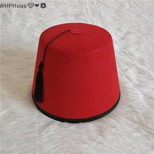 WP💓💛💖 Round Felt Fez Cap Breathable Red Color Fez Hat Moroccan Hat Cosplay Turkish Tassels Cap Festival Supplies