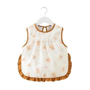 Baby Feeding Bib Drooling Apron with Cartoon Print Design Water Proofing Coverall Burp Cloth Sleeveless Wearable Bib