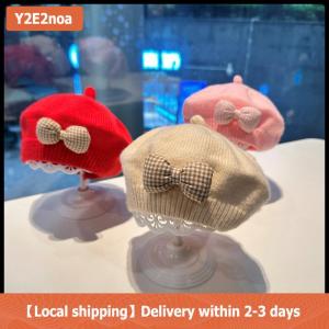【Local shipping】 Thời Trang Dễ Thương Bé Hat Rắn Màu Bow Ấm Beret Hat Cho Cô Gái Cổ Điển Công Chúa Beret Hat Trẻ Em Mùa Thu Mùa Đông Cap Quà Tặng
