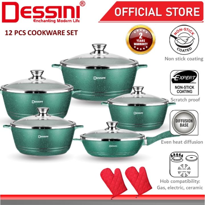 12 piece Dessini Granite Aluminum Non Stick Fry Pot Non Stick Pan