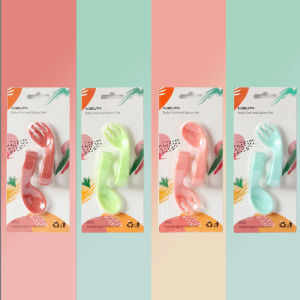 Baby Kids Training Spoon and Fork Set Safety Infant Feeding Toddler Flatware Spoons Dishes Soups Curve