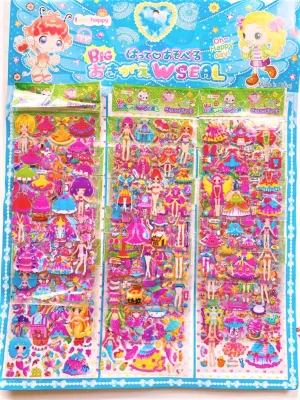 Set 10 bộ Sticker dán nổi búp bê 3D đủ mẫu thay đồ cho búp bê kích thước 15x10 cm