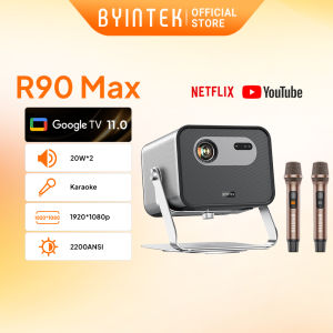 BYINTEK R90 Max 2200 ANSI Smart Projector Google TV Support 4K Full HD Google Voice Assistant Home Cinema Day or Night Still Bright With Karaoke