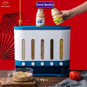 HKStorage Kitchen Dividable Grid Rice Storage Bucket Grains Flour Measurable Container Anti-moisture and Insect-Proof Flour Rice Sealed Storage Box Tank with Lid PP Safe Mmaterial 10 Liters