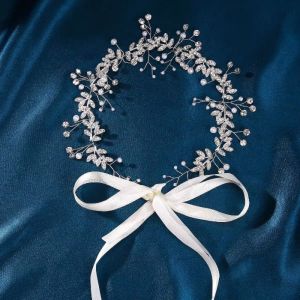 HeaddressKorean styleHandmadeCrystal headdressBride Wedding dress Hair accessoryPearl hair tie  Tahan lama