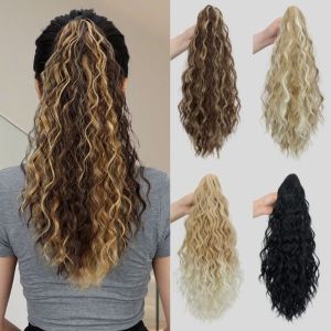 GUORE Corn Perm Claw Clip Ponytail Wig Ombre Ponytail Extension Pony Tail Hairpiece Heat Resistant Fiber Drawstring Long Wavy Curly Ponytail for Women