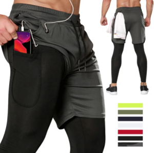 HOLA 2 In 1 Mens Sweatpants Training Leggings Boys Compression Sports Jogger Pants