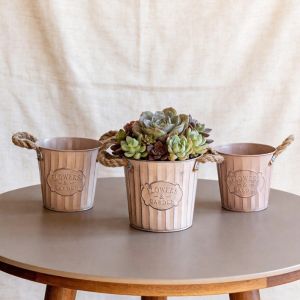 538TD Vintage Iron Flower Pot Light Brown American Style Flower Bucket Multipurpose Woven Rope Handle Succulent Flowerpot Home Decor