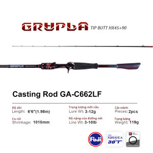 Cần Câu PURELURE GRUPLA - Cần Spinning & Casting Đa Năng - Chất liệu High Carbon (các-bon cao cấp) - Thiết kế Long Throwing (ném xa) ưu việt - Phụ kiện FUJI chính hãng - Độ cứng Fast (Nhanh).