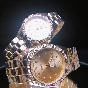 Mens and Womens Couple Watches with Diamonds watch Business Couple Watch   Steel Band gold Quartz Watch