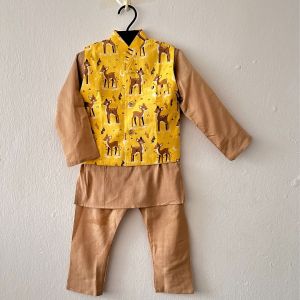 Giraffe print boys kurta jacket set-Readystock in SG-Boys ethnic wear