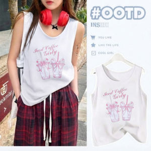 Loose Fit Women Sando Tank Top Butterfly Print Sleeveless Vest Trendy Korean Casual Everyday Summer