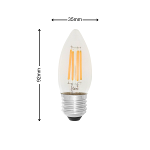Dycorra LED Filament Candle Bulb (Clear) E27 4W Day Warm Retro Edison Glass Bulb Lamp Vintage