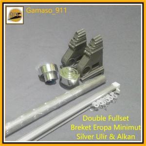 Breket Eropa Besi Gorden 4 METER Double Set Alkan Batang Ulir dan Garis Tirai Pintu Jendela Minimut