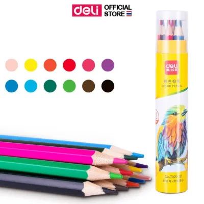 ดินสอสีไม้ 12/24/36/48 สี Deli ดินสอสีน้ำมัน สีไม้ แท่งยาว รุ่นกระบอก กระปุก ไส้ใหญ่ สีเข้ม สดใส พกพาสะดวก อุปกรณ์ศิลปะ