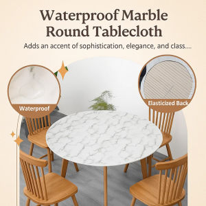 Marble texture table cover Round table cover Dustproof and waterproof elastic table cover