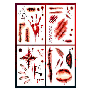 Halloween Scar Tattoo Sticker Realistic Fake Wound Stitches Knife Scar Cracks Temporary Body Tattoo Sticker Halloween Costume Party Makeup Props