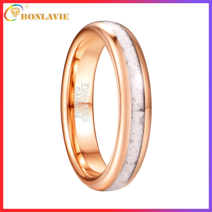 BONLAVIE 4mm Women's Rose Gold Tungsten Carbide Ring with Mother of Pearl  Shell/Marble Comfort Fit Size 5-10 Lazada PH