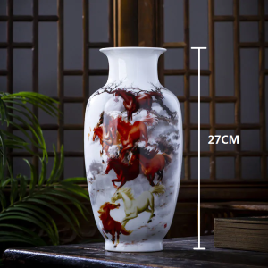 31CM Ceramic Vase With Wooden Base Chinese style Ornaments Creative Home Decorations Living Room Creative Crafts Home Decoration Housewarming Gift