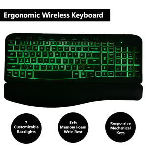 Wireless Ergonomic Mechanical Keyboard with Wrist Support and Customizable Backlights - 7 Colors