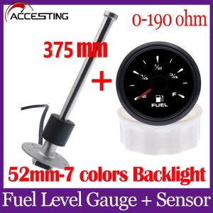 2 52mm 0~190ohm 7 Colors Backlight Pointer Fuel Level Gauge Water Level Gauge + 100mm 150mm 200mm 250mm 275mm 300mm 375mm Fuel Level Sensor Water Tank Level Indicator Meter Fuel Sender Unit Sensor