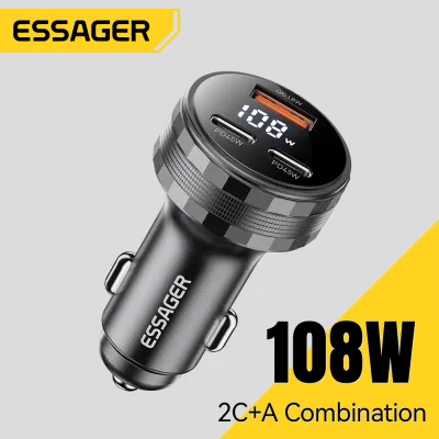 Essager 108W USB-A Type-C Digital Display 2C+A Car Charger Fast Charge PD45W Car Fast Dual Type C Charging PD/QC3.0 For iPhone16 15 14-5 Huawei Xiaomi Samsung Phone iPad Pickups Vans SUVs 2C+A 108W Digital Display USB A Car Chargers