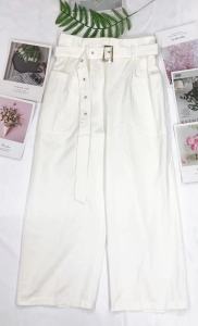 กางเกงหลวม กางเกงขายาววินเทจทรงลุง ขากระบอกใหญ่  กางเกงผู้กญิงผ้าพึ้น ฟรีไซล์เอวยืด