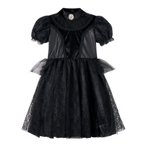 ชุดเดรสสำหรับเด็กวันฮาโลวีนชุดเดรสชุดเดรสแม่มดแม่มดแม่มดแม่มดแม่มดสีดำแบบกอธิคชุดการแสดงคาร์นิวัลเด็ก