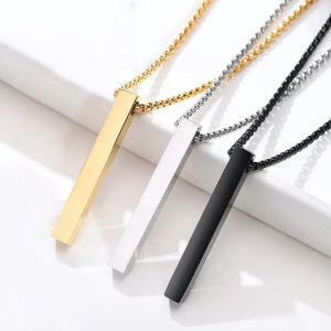 BORC3 Stainless Steel Pillar Necklace Geometric Pendant Necklaces Simple Neck Collar For Men Women
