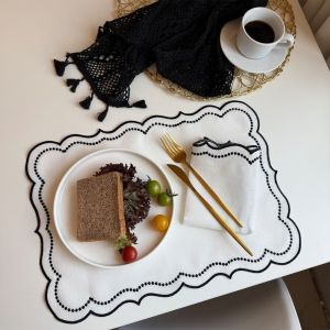 PURETEN Embroidered Fabric Placemat Napkins Imitation Cotton Linen Vintage Table Place Mat French Lace Decorative Table Mat