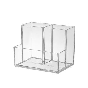MKEB Clear Desk Pen Holder Simple Transparent Stationery Organizer Multifunction Display Pencil Storage Box Home Office