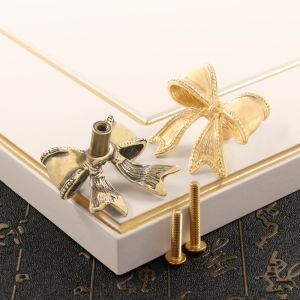 TIMES LORD Retro Bow Tie Brass Handle Vintage Furniture Hardware Wardrobe Drawer Pulls Elegant Single Hole Cabinet Door Knobs Furniture
