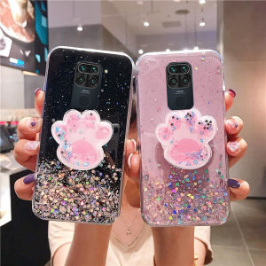GFAITH for OPPO Reno 5 5 Pro 4 Pro Reno4 Case Cartoon Glitter Bling Starry Sky Stars Transparent Soft Phone Case with Cat Claw Bracket