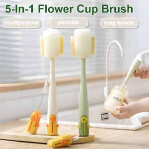 5 In 1 Portable Cleaning Cup Brush Long Bottle Gap Washing Brush Kitchen Cleaning Tool