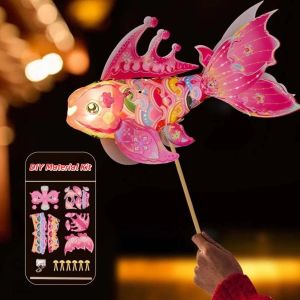 EDHO5 Bright LED DIY Festival Lantern Portable Translucent PVC Handheld Koi Ornament Mid-Autumn Craft Kit Vibrant Colors Luminous Fish Light Moon Festival