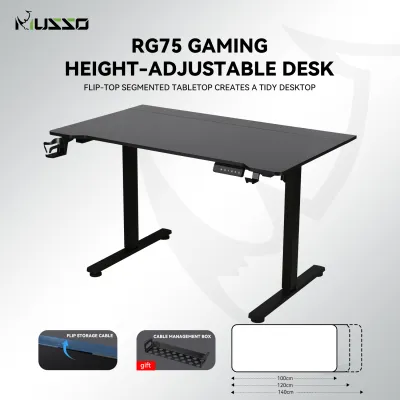 MUSSO RG75 Two Piece Split Panel Electric Height Adjustable Gaming Desk Carbon Fiber Finish Computer Table Home Office Game Desk With Monitor Arm Compatibility