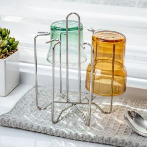 GAOSU Thickened Cup Drain Rack Stainless Steel Non Slip Coffee Mug Holder Stable 6 Hooks Cup Storage Shelf Kitchen Use
