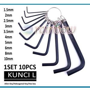 Kunci L 1 PC / Kunci L Set  10 Pcs Hex Key Ring Huidi Tools 10 Kunci Allen Key Kunci Heksagonal Key Kunci Inbus Key 1.5 mm  2.0 mm  2.5 mm  3.0 mm  3.5 mm  4.0 mm  5.0 mm  6.0 mm  8.0 mm  10.0 mm - HITAM  / SILVER