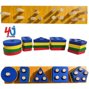 Mainan Edukasi Montessori Menara Kayu Susun Geometri