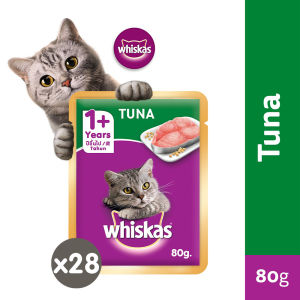 WHISKAS Adult Wet Cat Food Pouch in Tuna Flavor - 80g (28-Pack) - Complete & Balanced Nutrition for Cats Aged 1+ Years