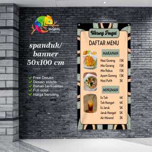 Cetak Spanduk Banner Hitam Krem Kreatif Daftar Menu Makanan