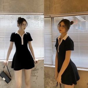 Đầm polo đen cổ trắng thời trang XIXO cao cấp sang mịn đẹp