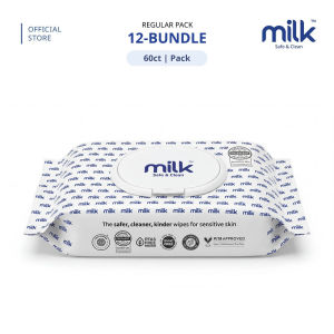 MILK Baby Water Wipes Regular Pack 60s | 99.9% Pure Water | Safe for Face & Mouth [12 Pack Bundle]